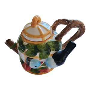 Bird Cage Handpainted Jay Willfred by Andrea Sadek Vintage Teapot